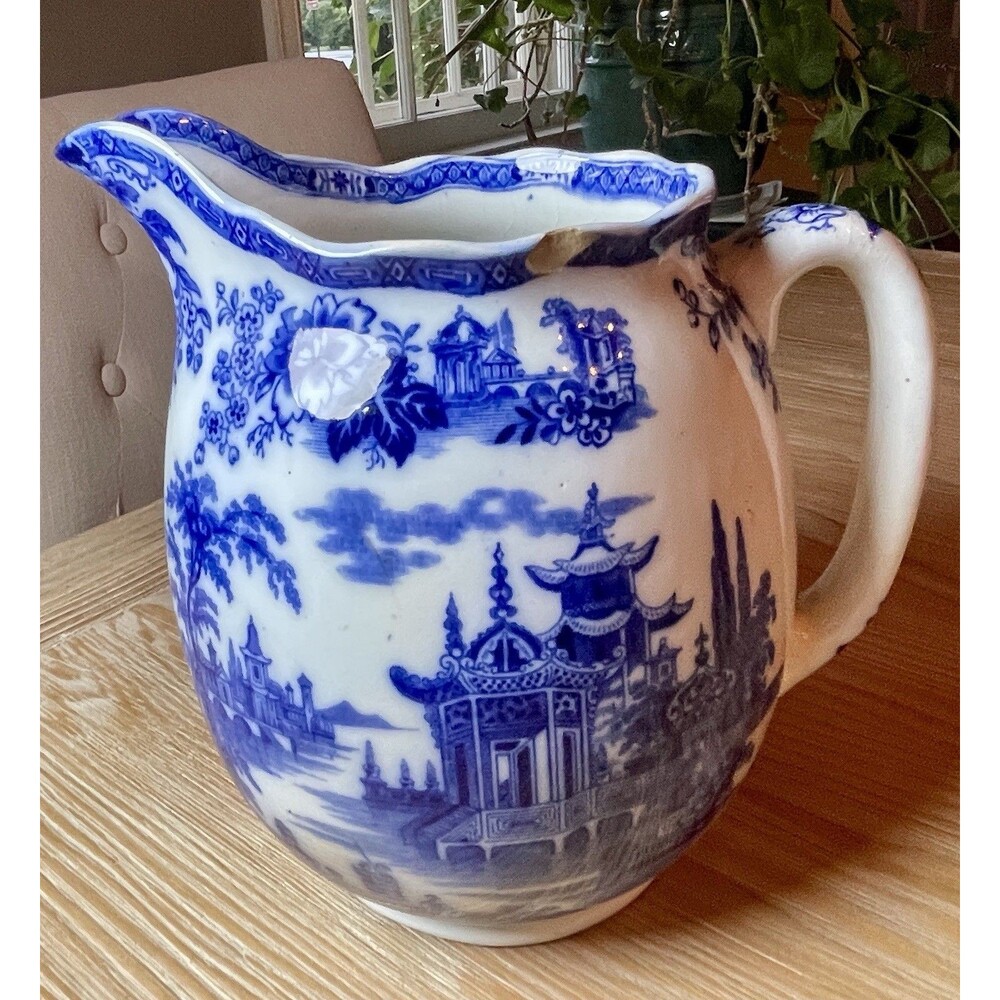 Antique Royal Doulton Flow Blue Madras Pitcher Jug 8"